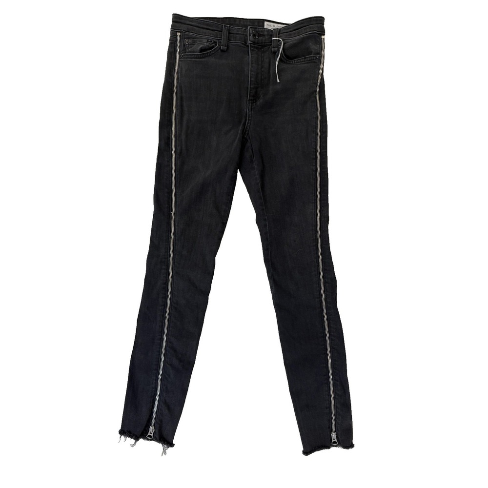 Rag & Bone‎ Jeans Womens 24 Black High Rise Skinny Full Zip Hem Moto Grunge Y2K